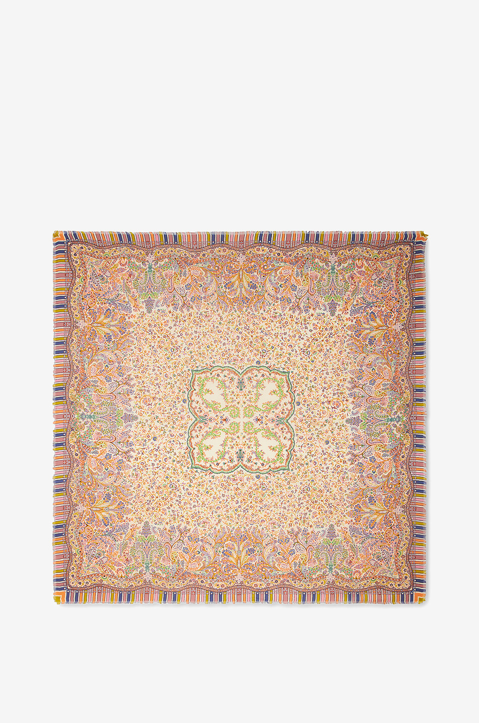 Floral carpet patterned wool and silk shawl