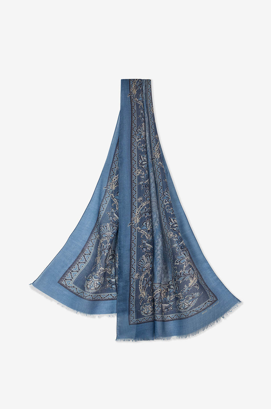 ETRO Floral Paisley Medallions fine cashmere scarf Men DARK BLUE 1