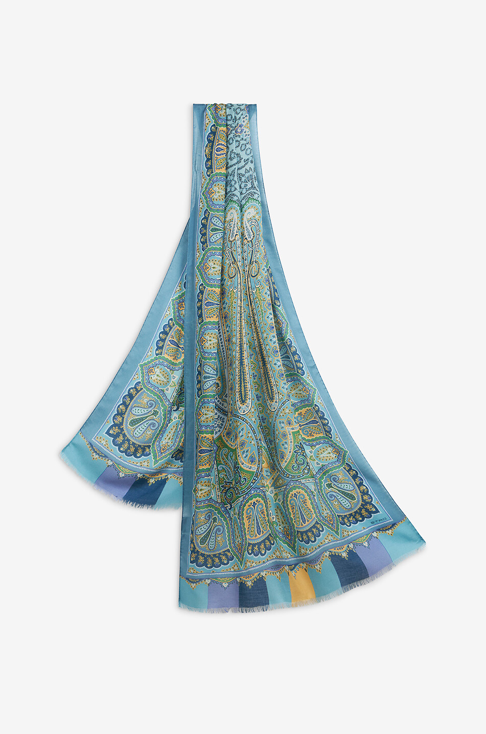 スカーフ Etro Light Blue Silk Shawl With Paisley Print Paisley printed cashmere and silk scarf - ETRO - LIGHT BLUE