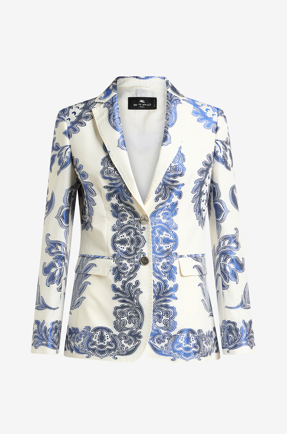 Floral jacquard cinched blazer