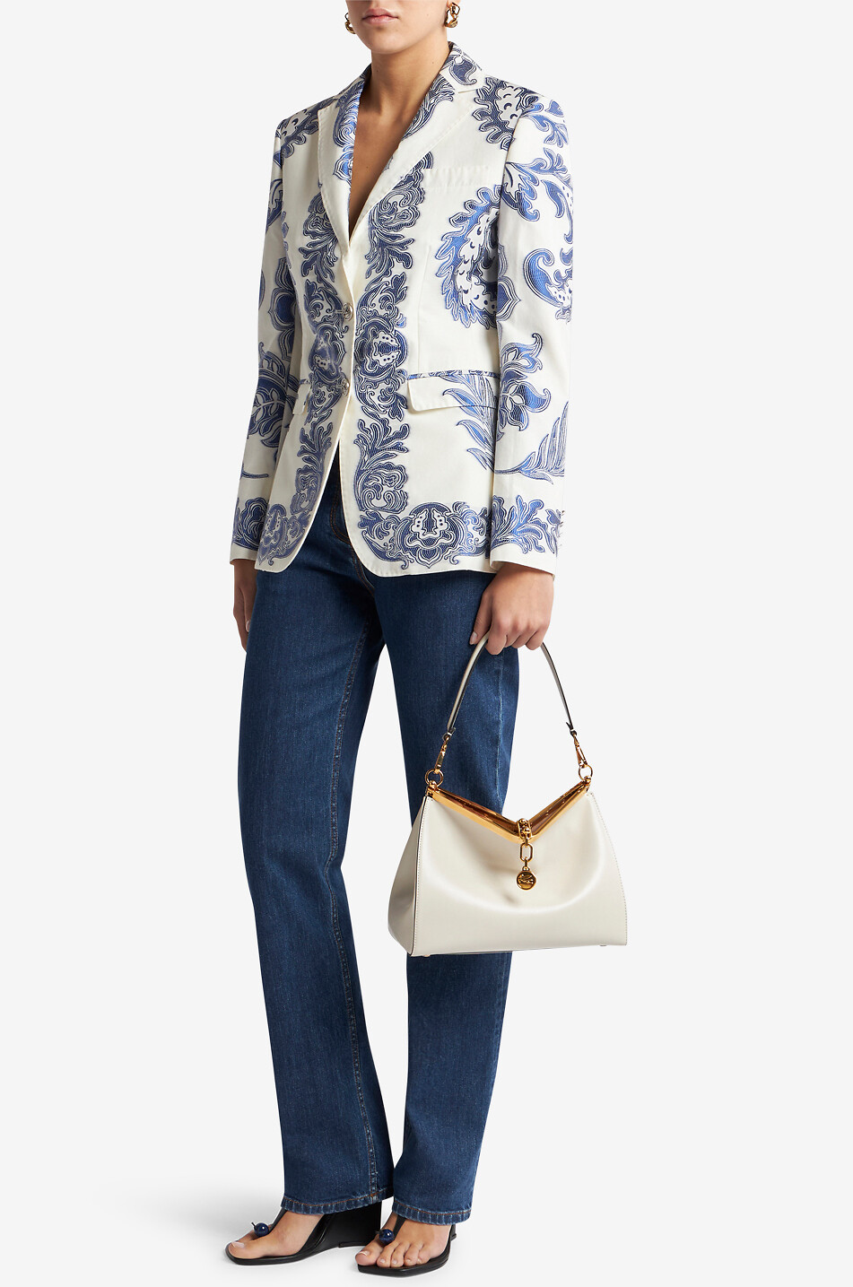 Floral jacquard cinched blazer