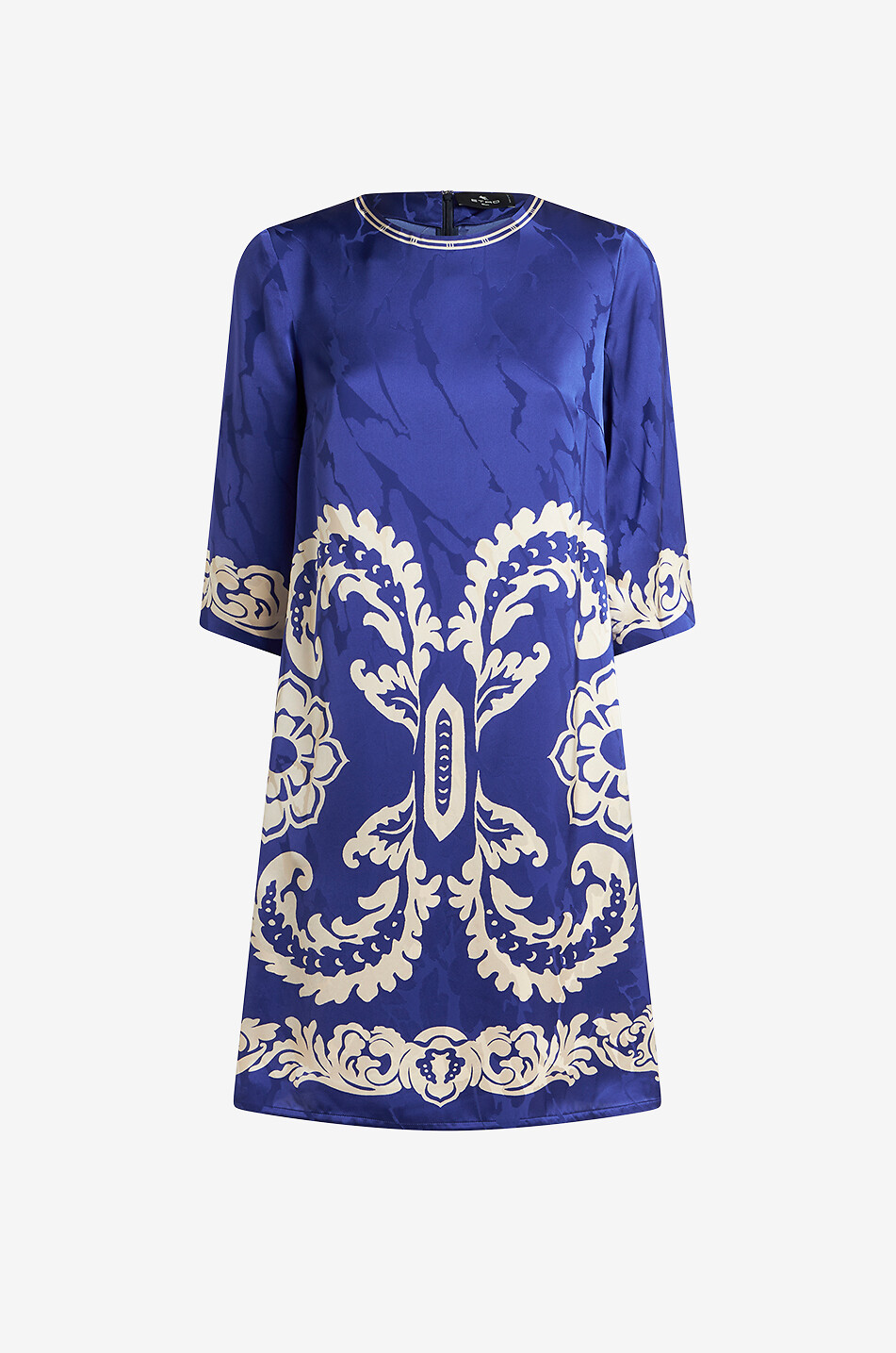 Flower-printed jacquard short tunic dress