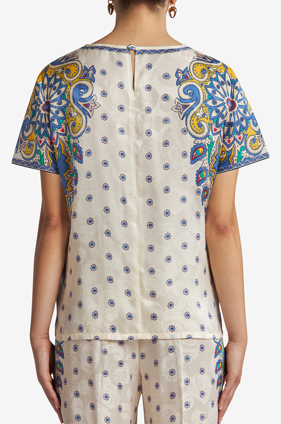 T-shirt ample en jacquard de soie imprimé fleurs