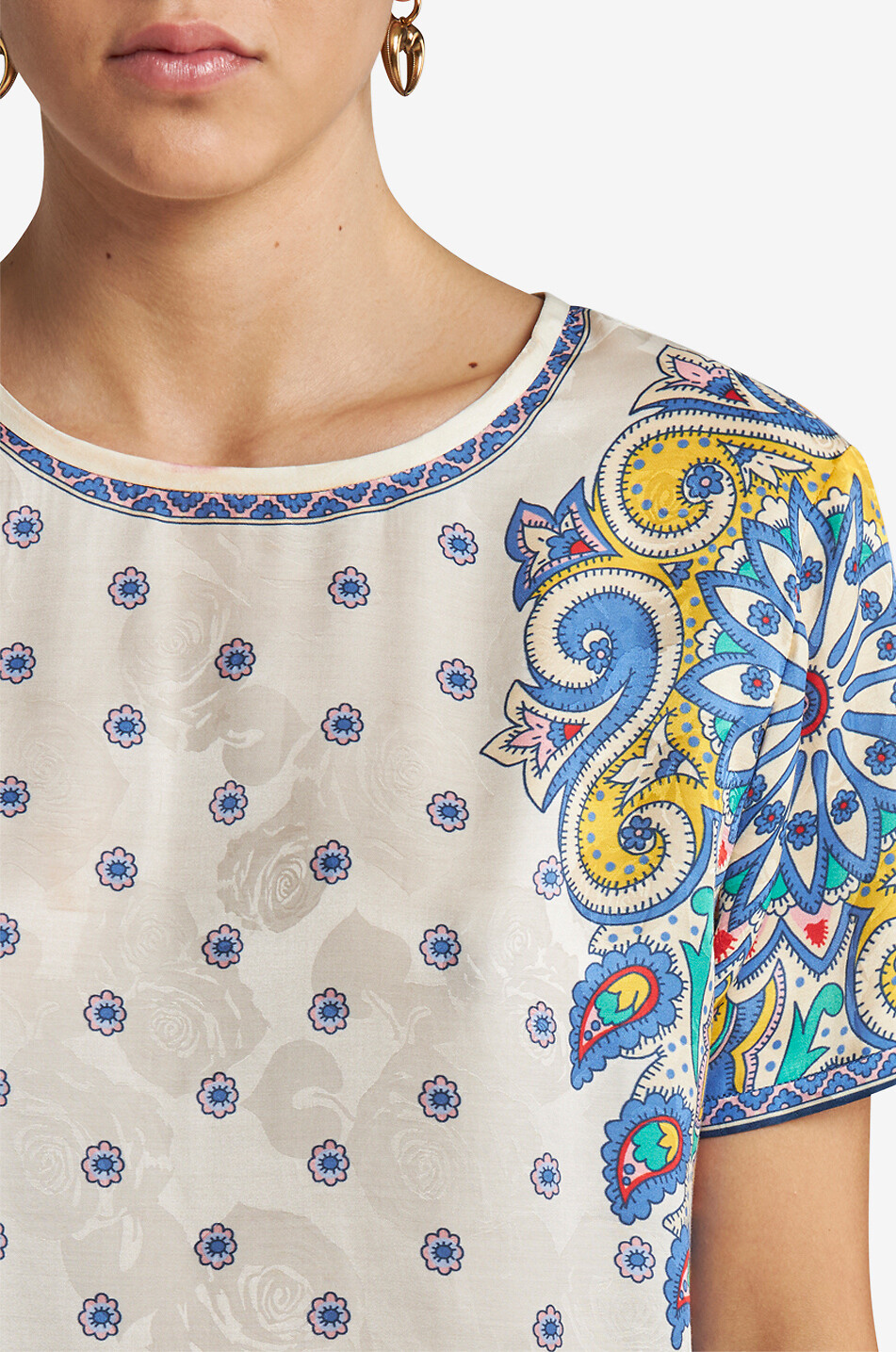 T-shirt ample en jacquard de soie imprimé fleurs