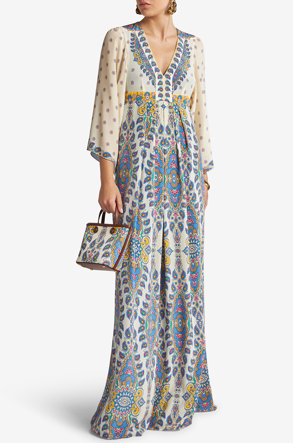 Langes Empirekleid aus Seide Paisley Medallions