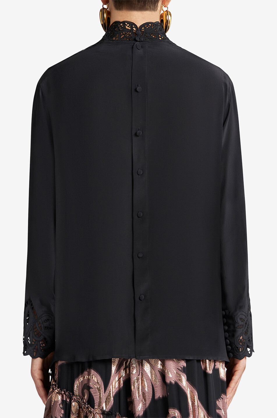 ETRO Seidenbluse mit Lochstick-Latz Damen SCHWARZ 4