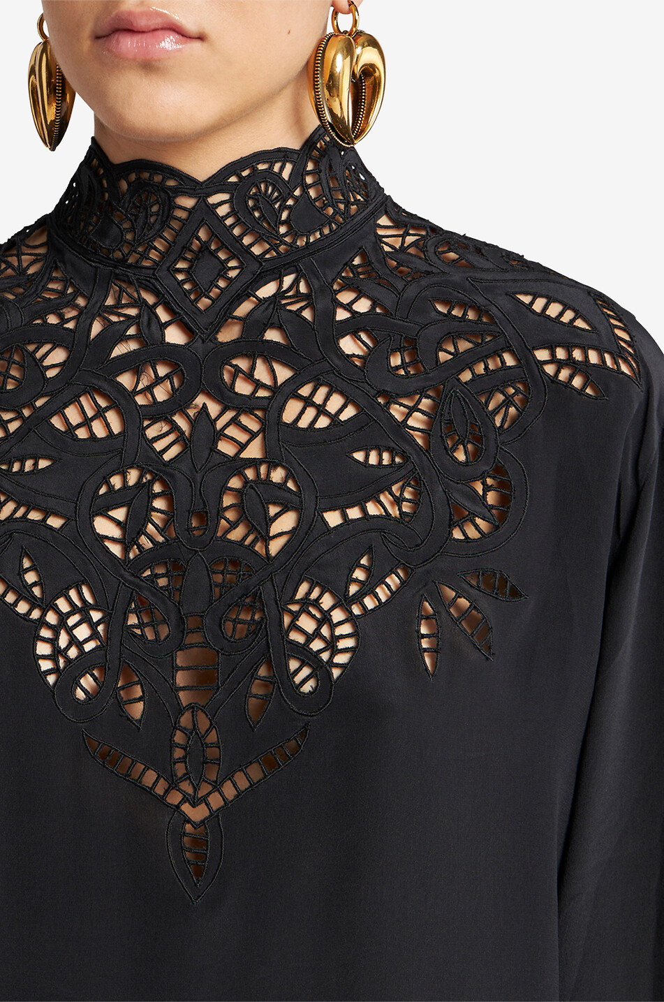 ETRO Seidenbluse mit Lochstick-Latz Damen SCHWARZ 5
