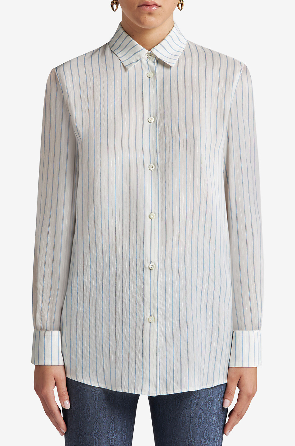 ETRO Chemise droite en jacquard de soie rayé Femme BLANC 3