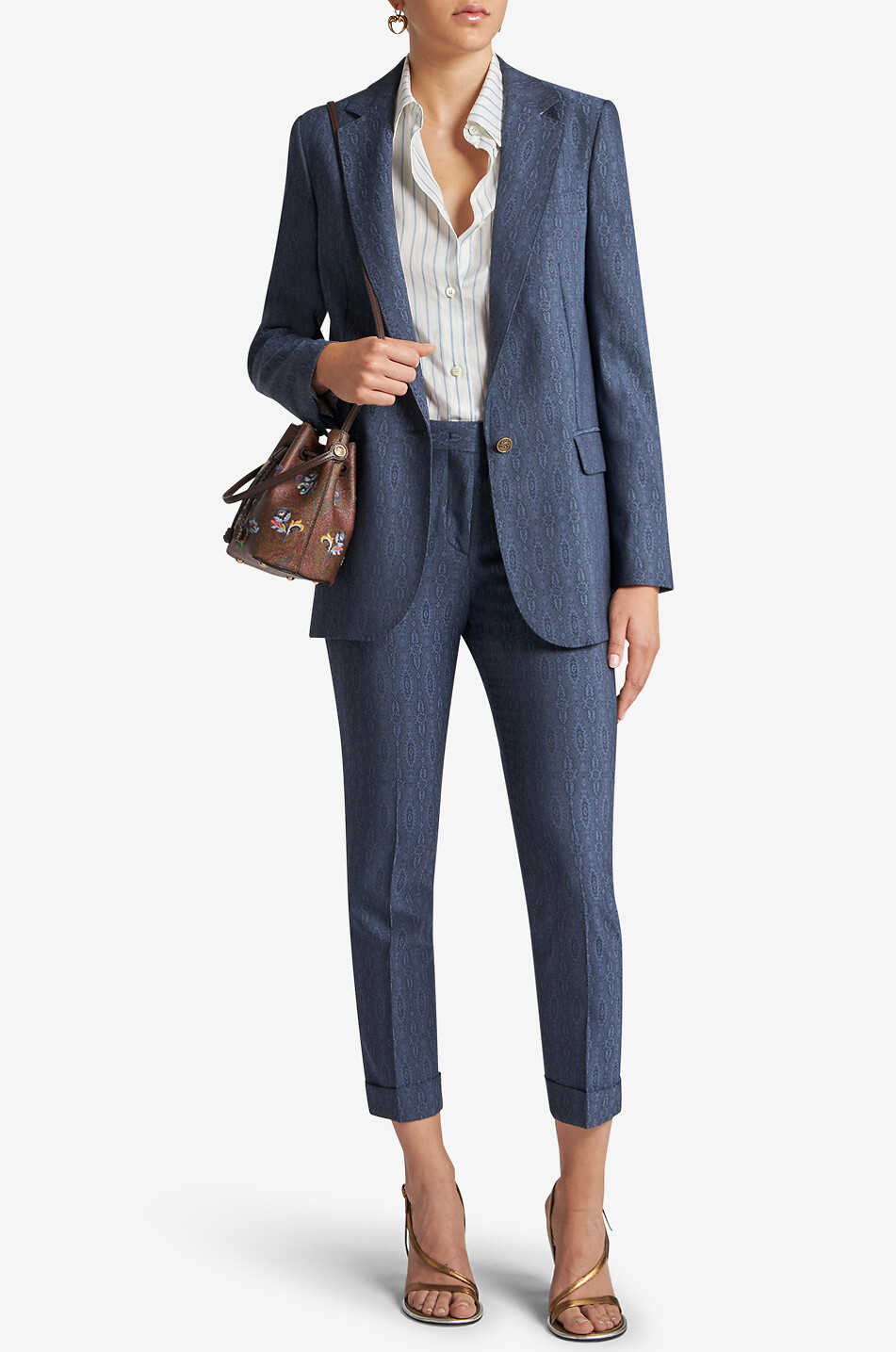 Chemise droite en jacquard de soie rayé