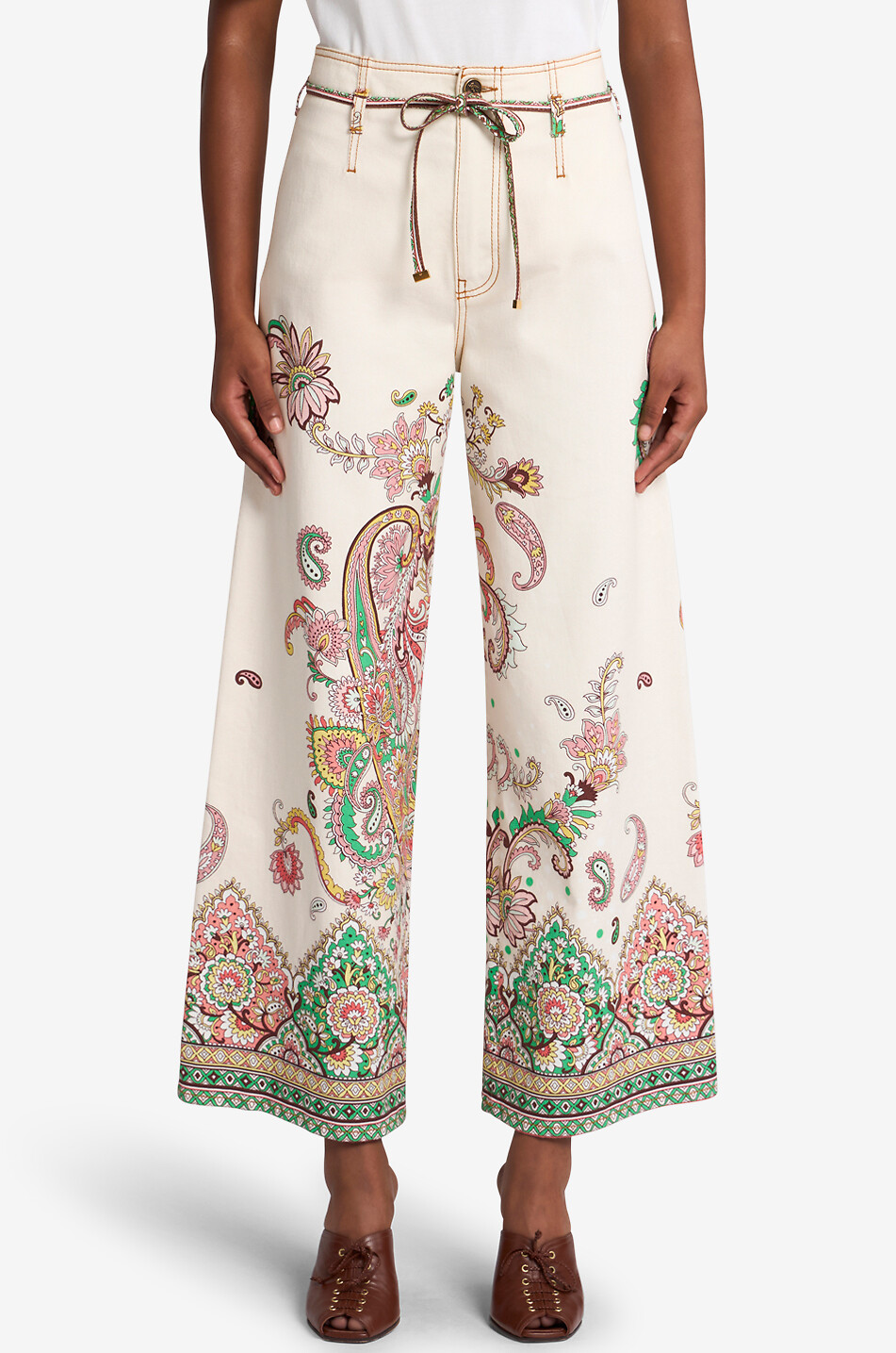 Jeans mit hoher Taille und verkürztem weitem Bein Paisley