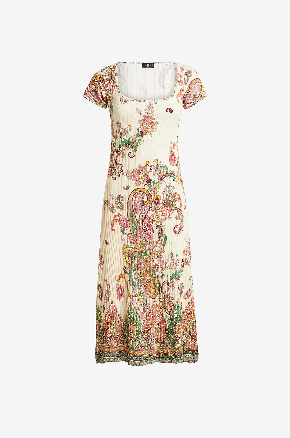 Floral Paisley print fine-gauge midi rib knit dress