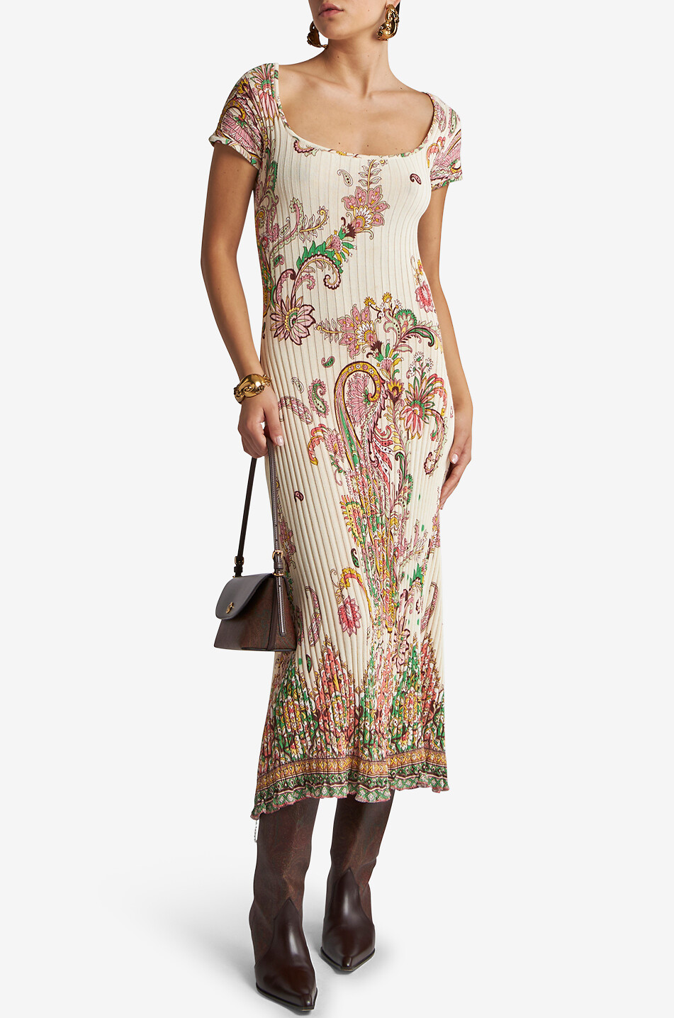 ETRO Floral Paisley print fine-gauge midi rib knit dress Women MULTI COLOURED 3