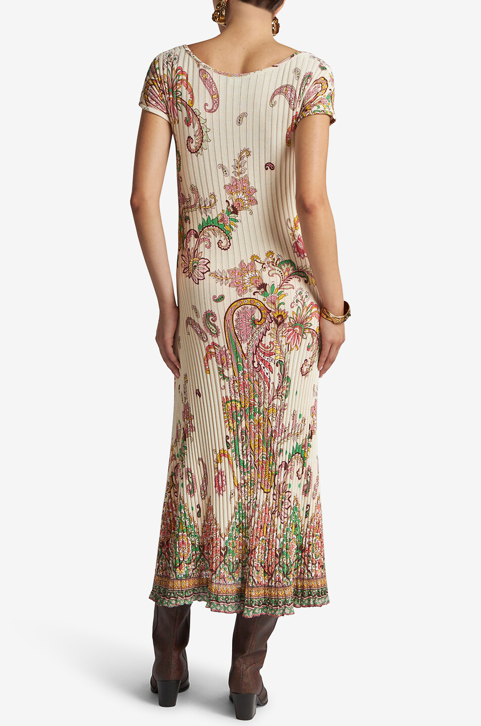ETRO Floral Paisley print fine-gauge midi rib knit dress Women MULTI COLOURED 4