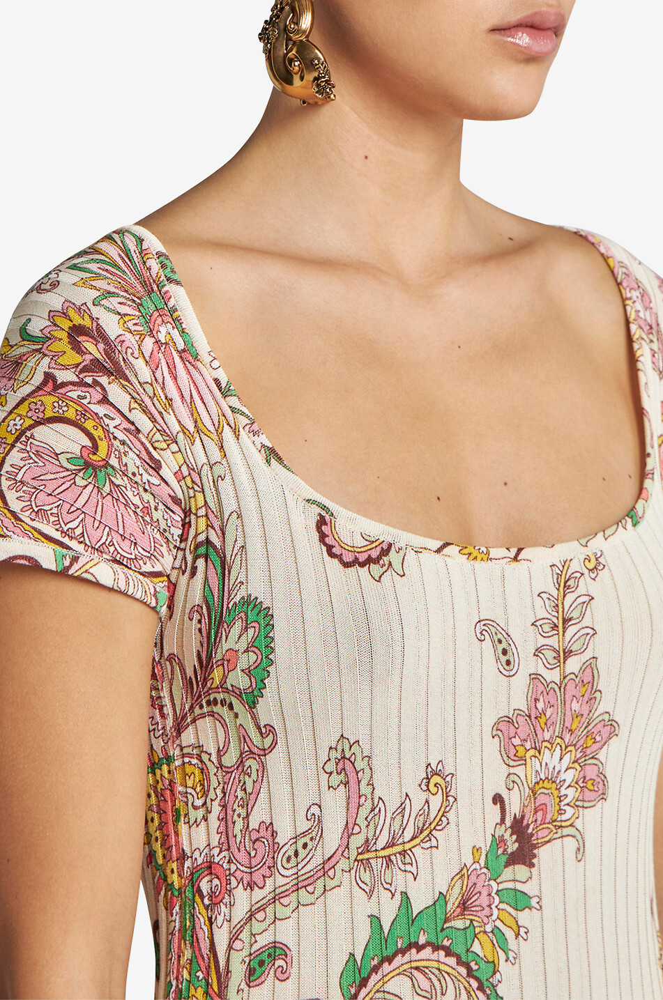 ETRO Floral Paisley print fine-gauge midi rib knit dress Women MULTI COLOURED 5