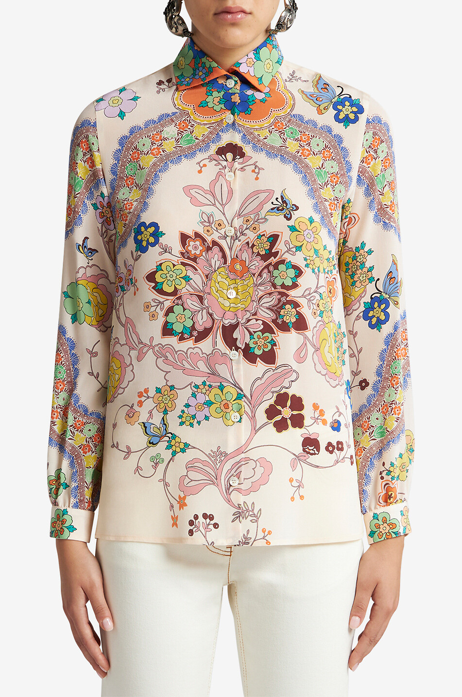 ETRO Flower and butterfly printed silk crêpe shirt Women MULTI COLOURED 3