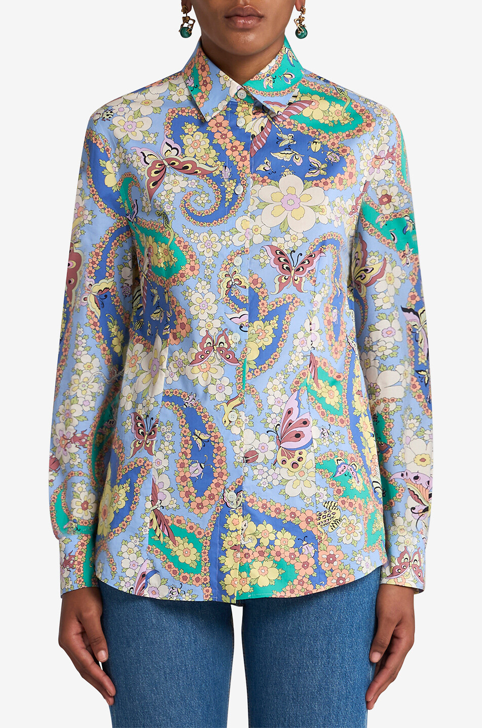 Chemise cintrée en popeline imprimée Paisley Animals