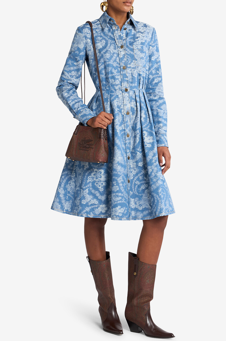 ETRO Flower and butterfly patterned jacquard short flared shirt dress Women MULTI COLOURED 3