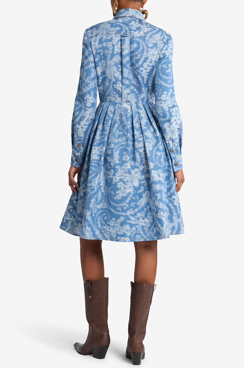 ETRO Flower and butterfly patterned jacquard short flared shirt dress Women MULTI COLOURED 4