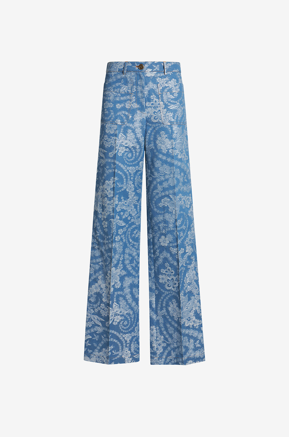 Pantalon large en jacquard fleuri