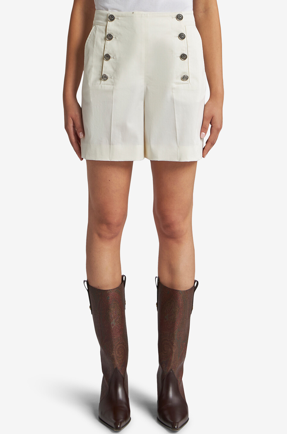 ETRO Short à pont en gabardine taille haute Femme BLANC CASSE 3