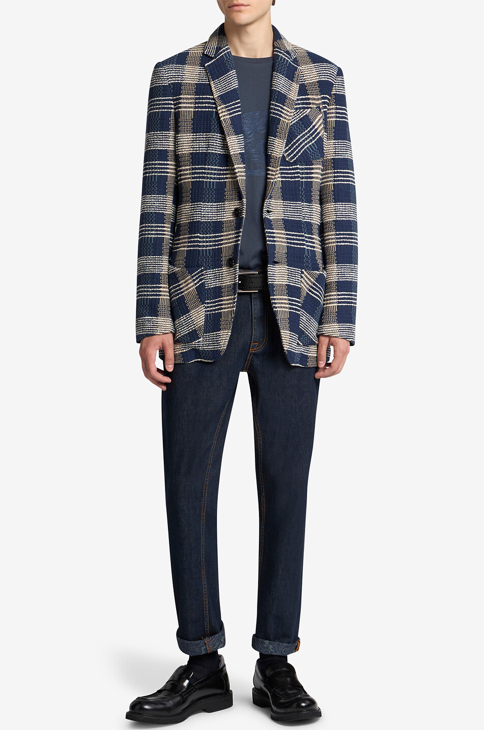 ETRO Single-breasted jacquard knit blazer Men MEDIUM BLUE 3