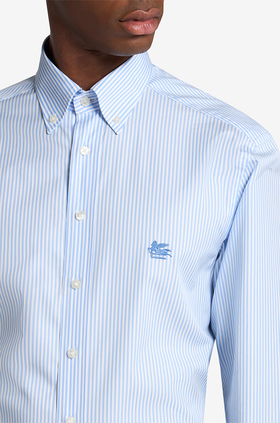 ETRO Chemise rayée à col boutonné et manches longues Pegaso Homme BLEU CLAIR 5
