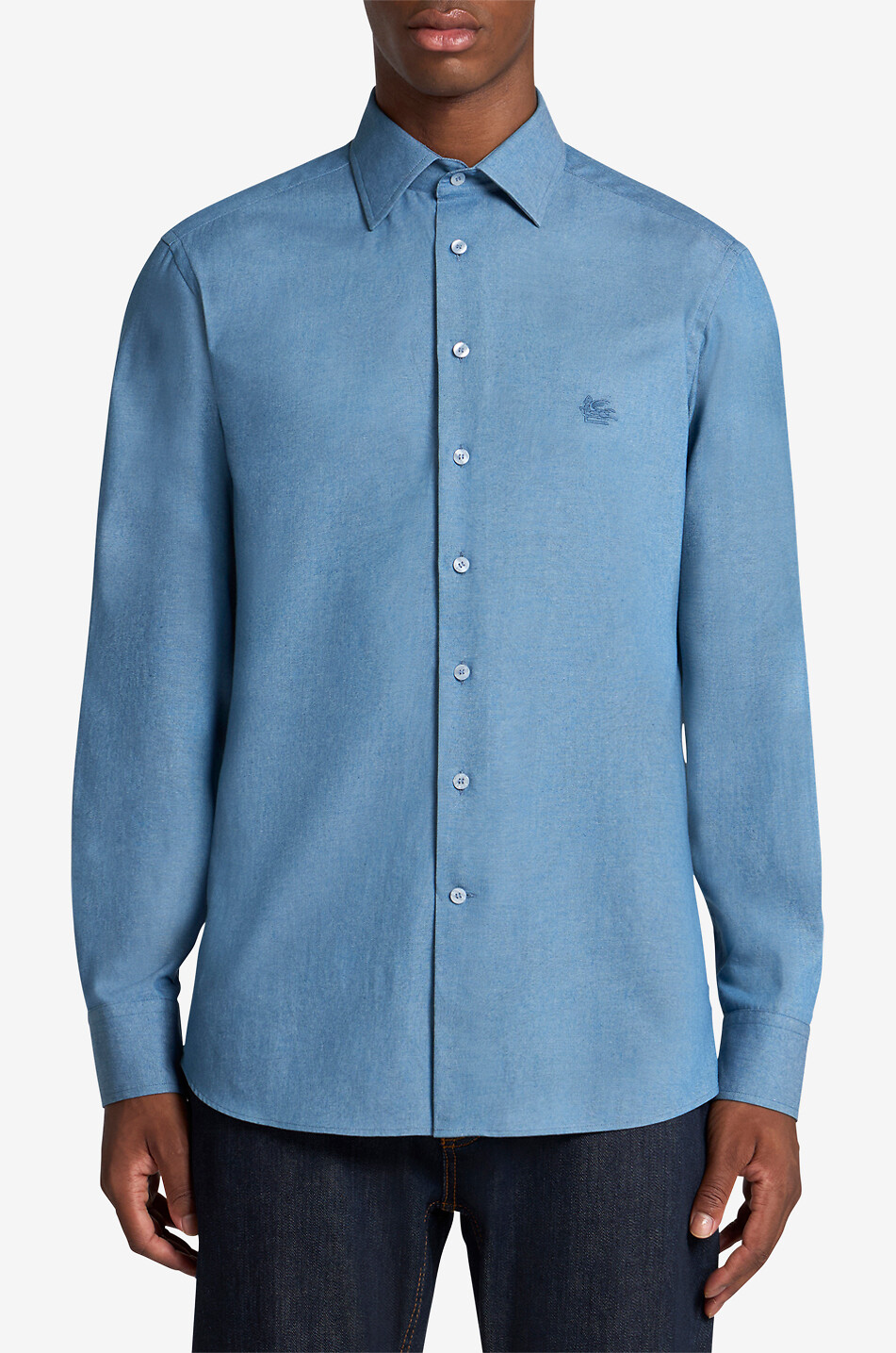 Leichtes Denim-Hemd mit Pegaso-Stickerei