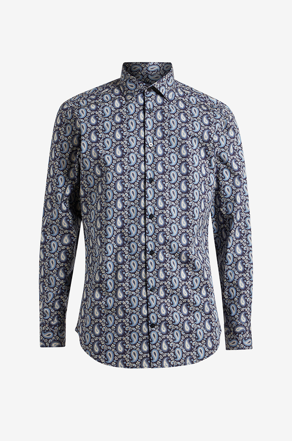 ETRO Paisley printed poplin stretch shirt Men DARK BLUE 1