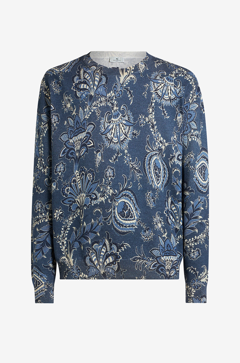 ETRO Pull fin à col rond en soie et coton imprimé Paisley floral Homme BLEU FONCE 1