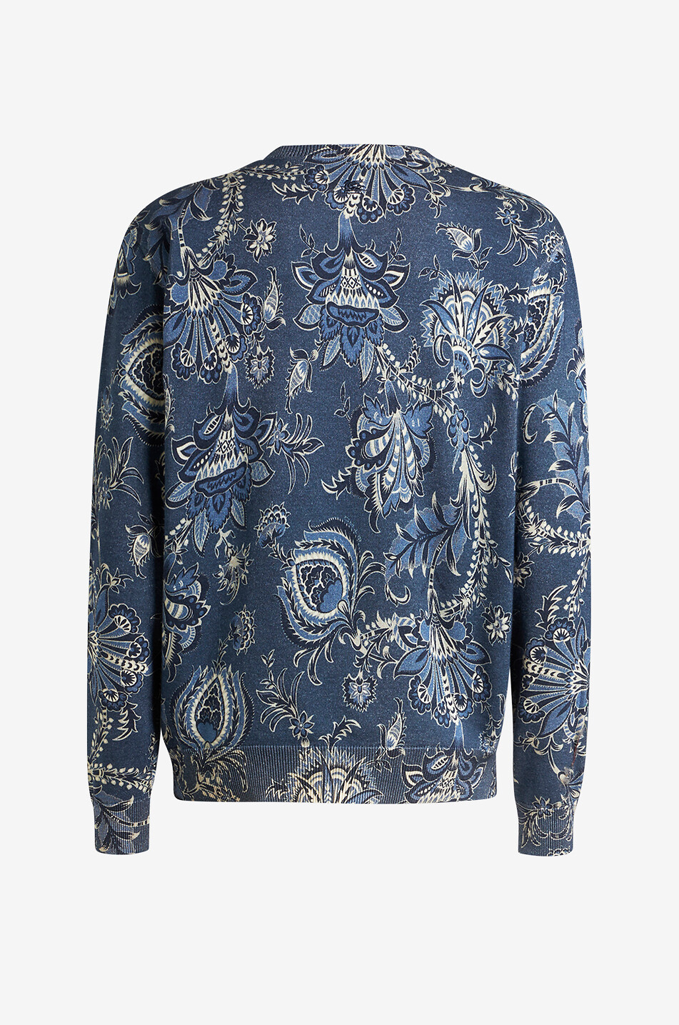 ETRO Pull fin à col rond en soie et coton imprimé Paisley floral Homme BLEU FONCE 2