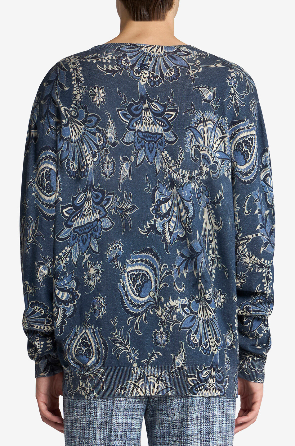 ETRO Pull fin à col rond en soie et coton imprimé Paisley floral Homme BLEU FONCE 4