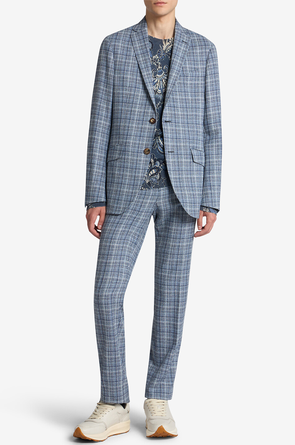 ETRO Pull fin à col rond en soie et coton imprimé Paisley floral Homme BLEU FONCE 5