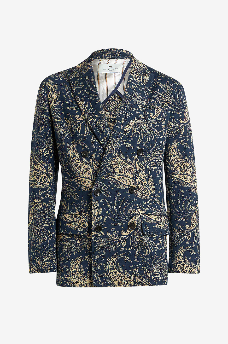 ETRO Paisley patterned double-breasted knit blazer Men MEDIUM BLUE 1
