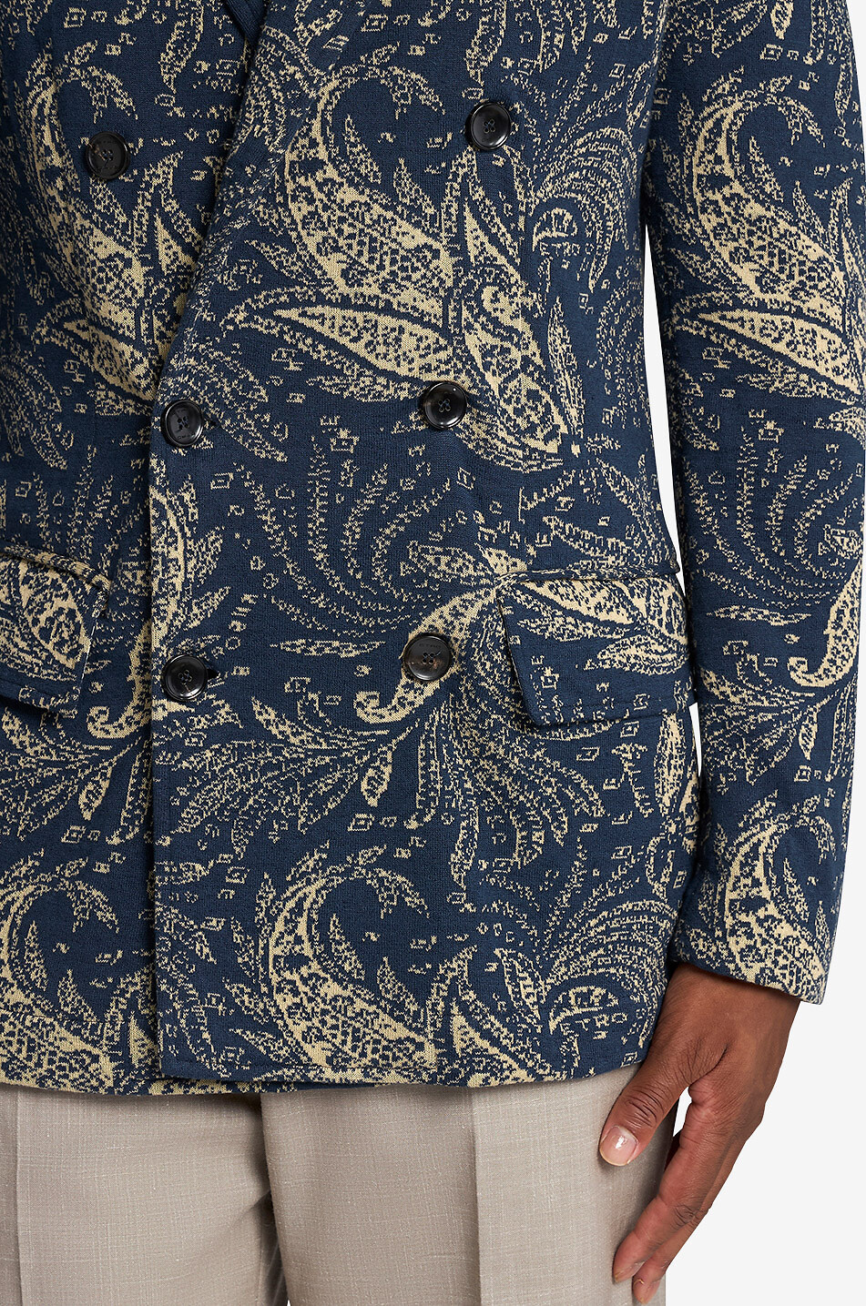 ETRO Paisley patterned double-breasted knit blazer Men MEDIUM BLUE 5