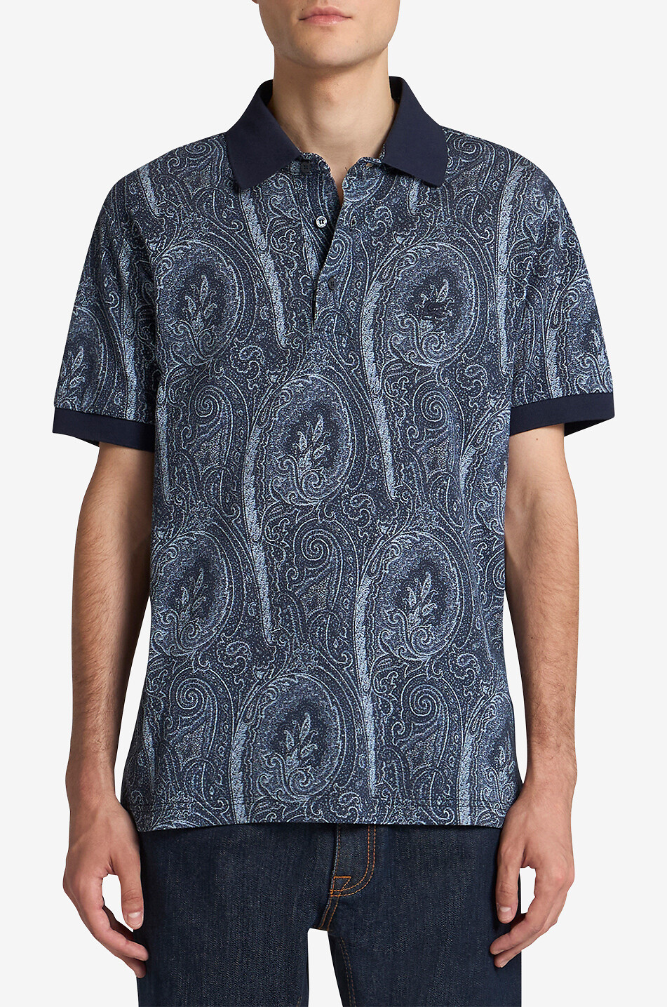 ETRO Baumwoll-Piqué-Polohemd mit kurzen Ärmeln Paisley Ramage Herren DUNKELBLAU 3