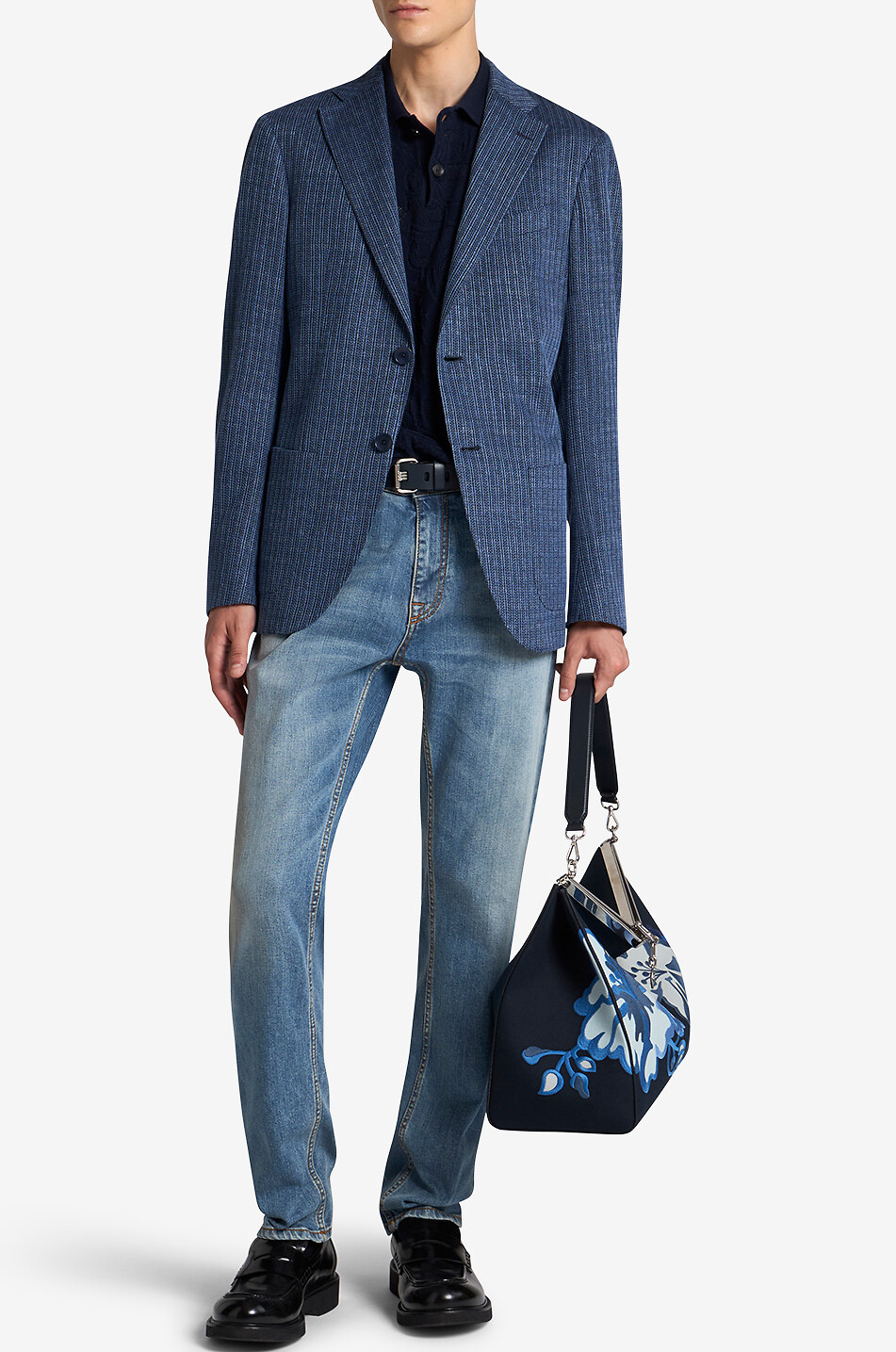 ETRO Blazer à boutonnage simple effet maille Roma Fit Homme BLEU MOYEN 3
