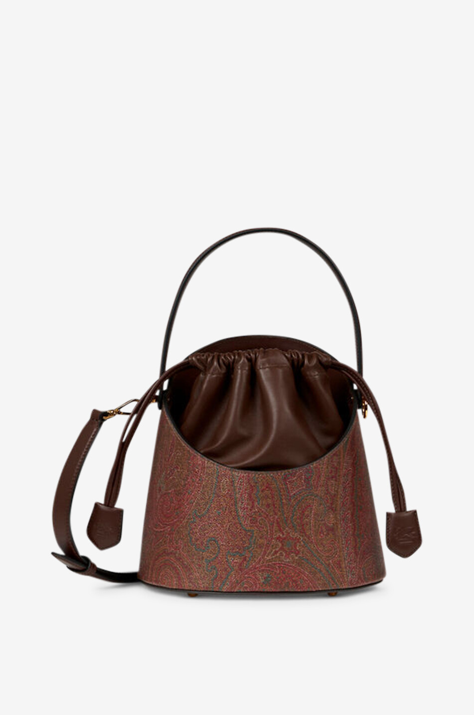 ETRO Saturno Medium bucket bag in Paisley canvas and nappa leather Women BROWN 1