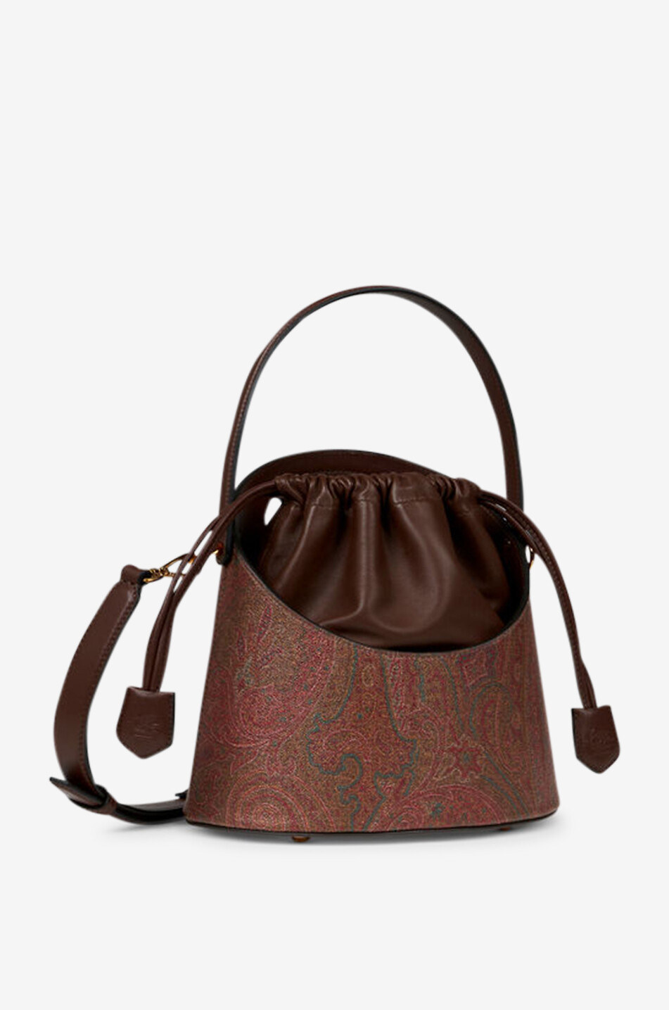 ETRO Saturno Medium bucket bag in Paisley canvas and nappa leather Women BROWN 2