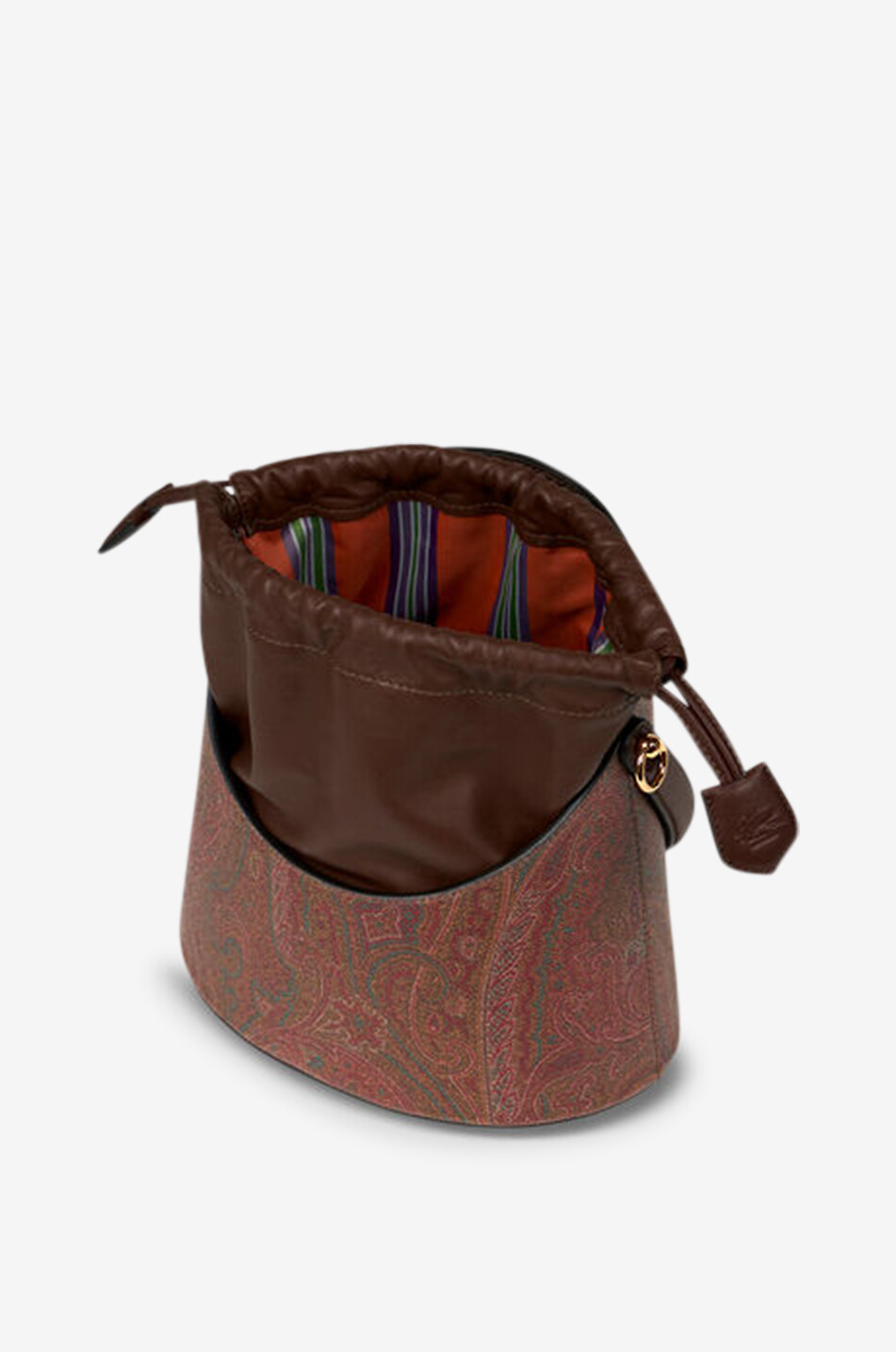 ETRO Saturno Medium bucket bag in Paisley canvas and nappa leather Women BROWN 5
