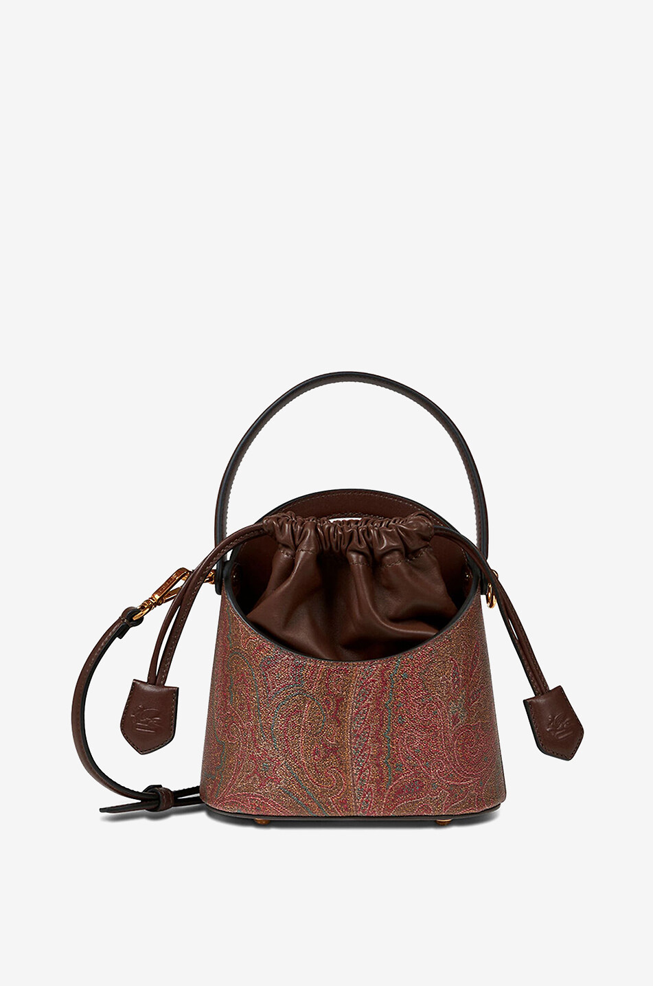 ETRO Saturno Small bucket bag in Paisley canvas and nappa leather Women BROWN 1