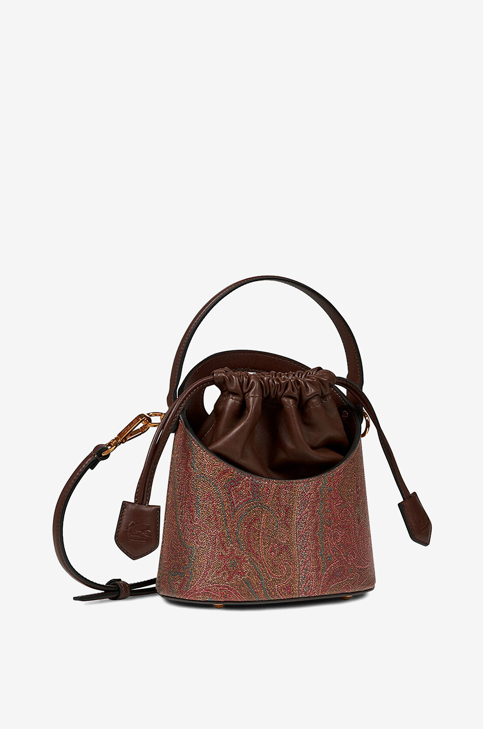 ETRO Saturno Small bucket bag in Paisley canvas and nappa leather Women BROWN 4