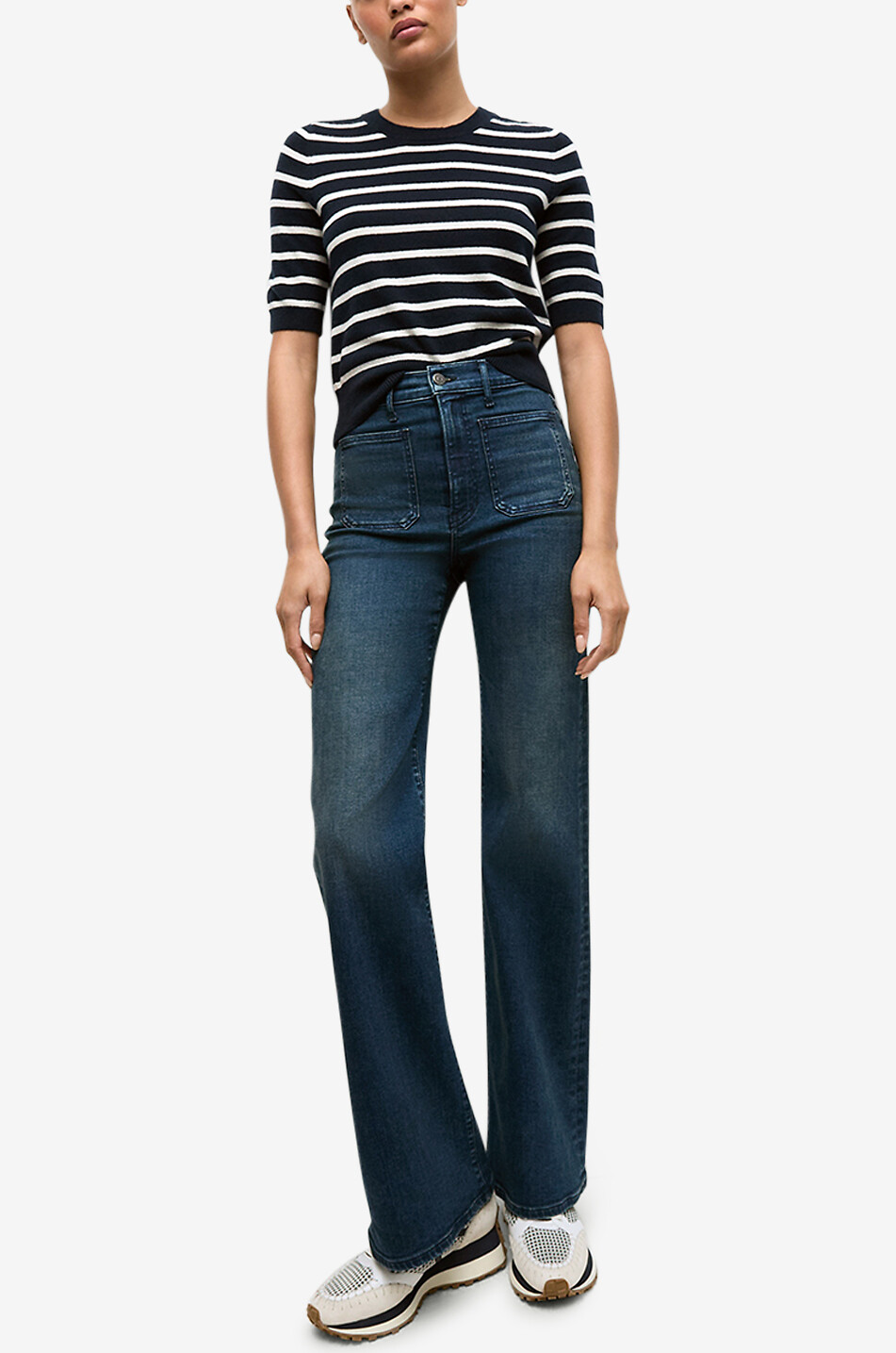 VERONICA BEARD Pull marinière en cachemire à manches courtes Shana Femme BLEU FONCE 3