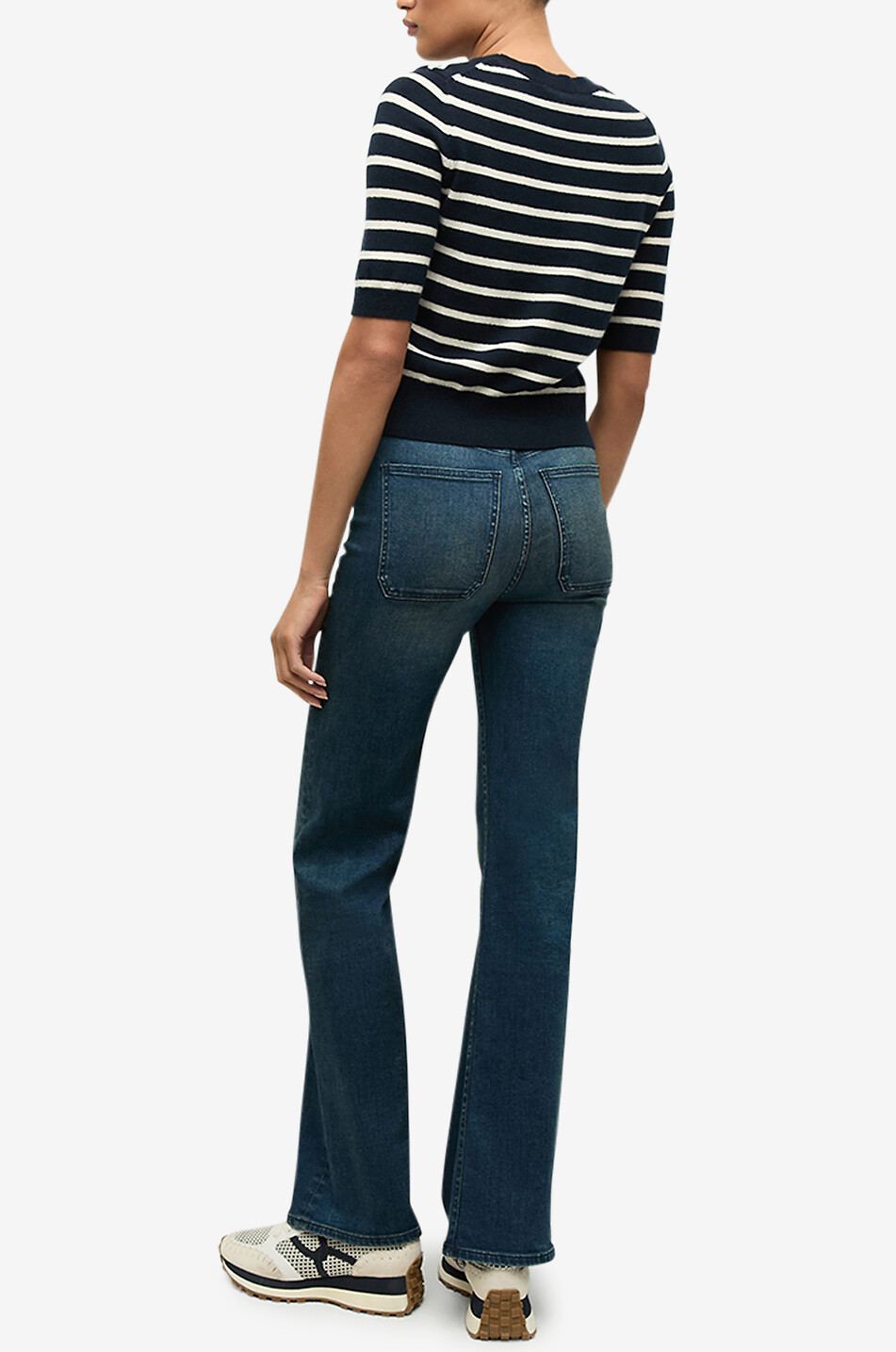 VERONICA BEARD Pull marinière en cachemire à manches courtes Shana Femme BLEU FONCE 5