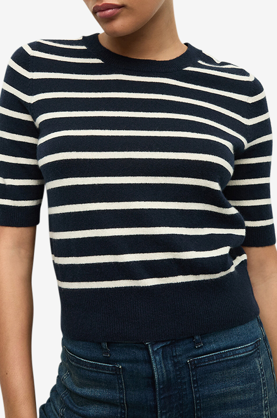 VERONICA BEARD Pull marinière en cachemire à manches courtes Shana Femme BLEU FONCE 6