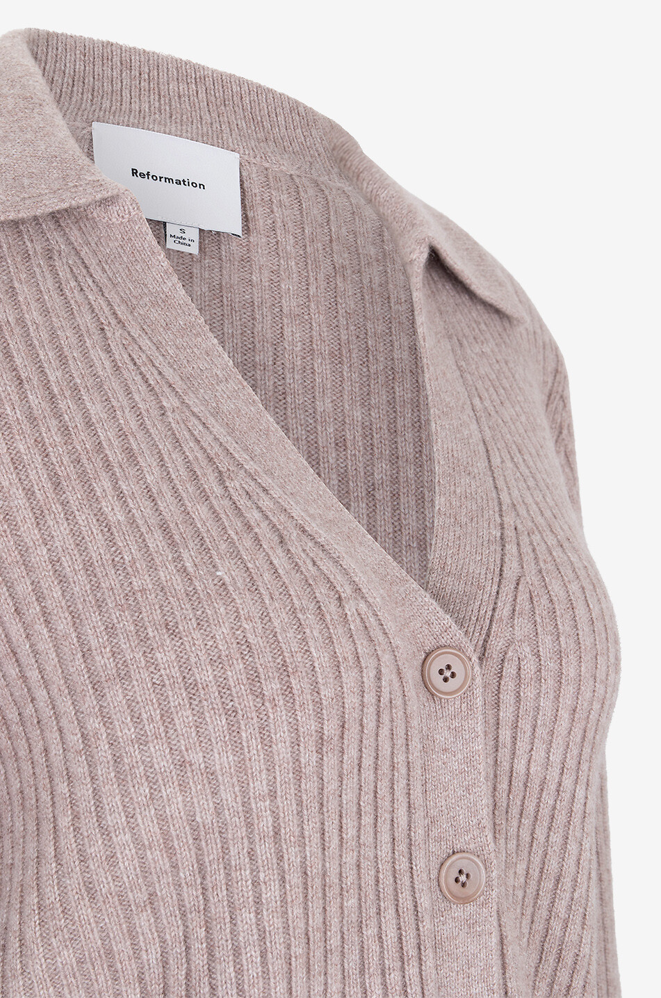 REFORMATION Shea collared ribbed recycled cashmere cardigan Women BEIGE 6