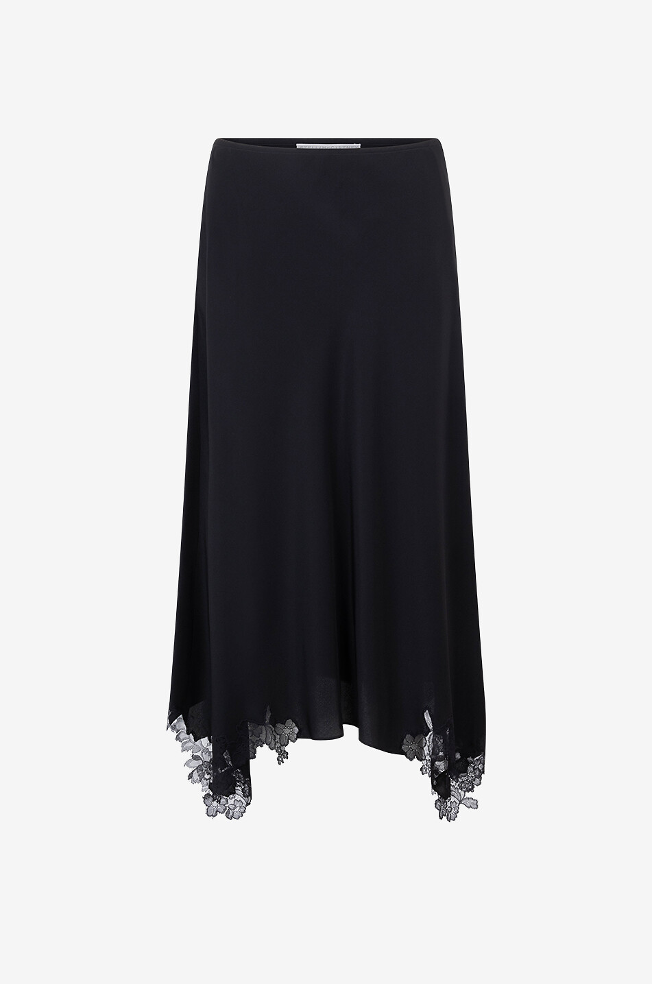Silk crepe and lace asymmetric skirt