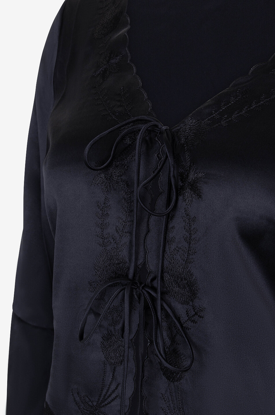 REFORMATION Rosina embroidered silk top with self-ties Women BLACK 6
