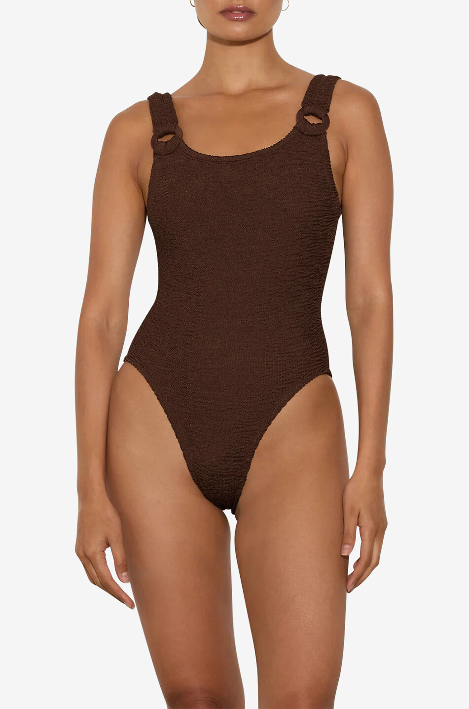 HUNZA G Domino swimsuit with hoop-adorned straps Women DARK BROWN 2