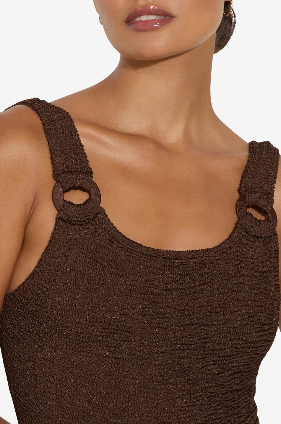 HUNZA G Domino swimsuit with hoop-adorned straps Women DARK BROWN 4