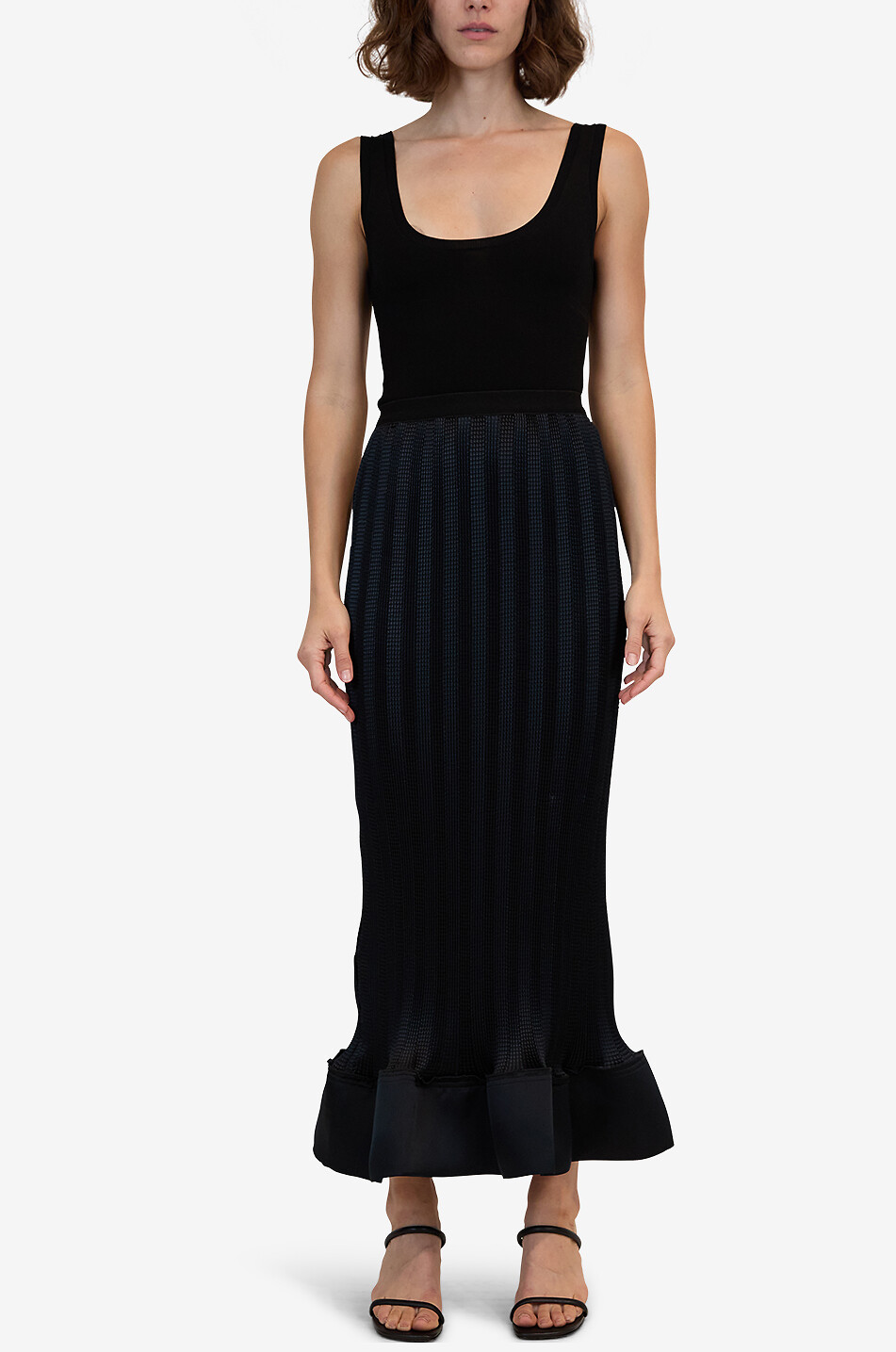 SIMKHAI Hollis long striped knit mermaid skirt Women BLACK 3